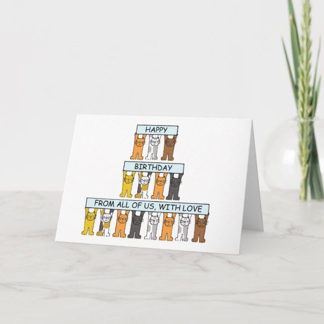 Cartão Feliz Aniversário do Grupo Cartoon Cats (Frente)