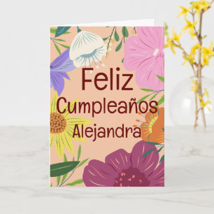 Cartão Feliz Aniversário do Jardim Primavera espanhol das