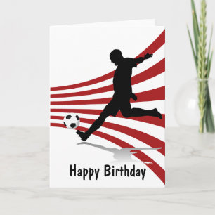 Cartão Feliz Aniversário do Jogador de Futebol Vermelho