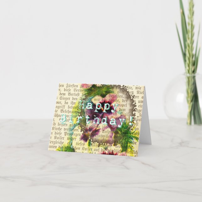 Cartão Feliz Aniversário do Manuscrito Alemão Pansy Coffe (Frente)