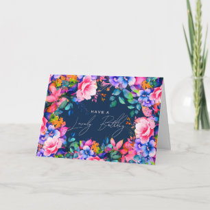 Cartão Feliz aniversário do Marinho Floral do Rainbow Gar