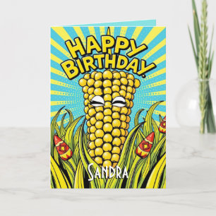 Cartão Feliz Aniversário do Milho Engraçado
