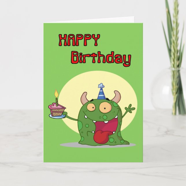 Cartão Feliz Aniversário do Monstro Verde (Frente)