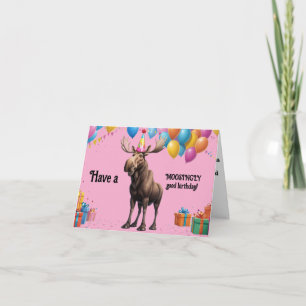 Cartão Feliz Aniversário do Moose com Balões e Presente