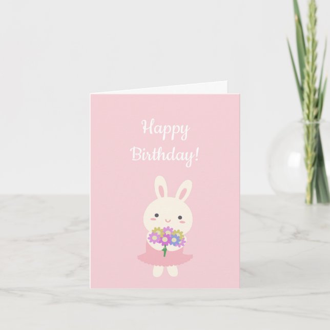 Cartão Feliz Aniversário do Pastel Pink Cute Kawaii Bunny (Frente)