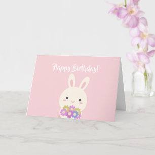 Cartão Feliz Aniversário do Pastel Pink Cute Kawaii Bunny