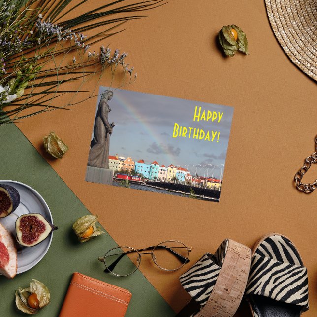 Cartão Feliz aniversário do Rainbow sobre Willemstad Cura (Criador carregado)