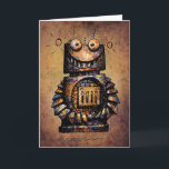 Cartão Feliz aniversario do robô do miúdo feito sob<br><div class="desc">Robô oxidado pequeno bonito ou cumprimento ou cartões de agradecimentos do droid com um grande sorriso grande! Robôs do amor!  Uma ilustração engraçada do robô por Paul Stickland para StrangeStore.  Robôs pequenos mais engraçados das cargas para miúdos de todas as idades em StrangeStore.</div>