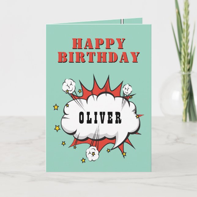 Cartão Feliz Aniversário do Super Herói Discurso Bble Boy (Frente)