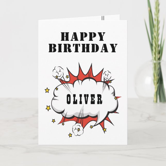 Cartão Feliz Aniversário do Super Herói Discurso Bble Boy (Frente)