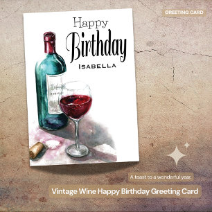 Cartão Feliz Aniversário do Vinho Vermelho Personalizado 