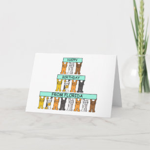 Cartão Feliz Aniversário dos Gatos de Cartoon da Flórida