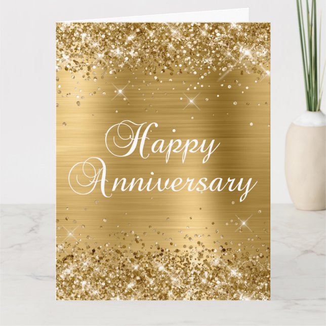 Cartão Feliz Aniversário Dourado Brilhante (Frente)