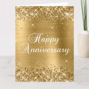 Cartão Feliz Aniversário Dourado Brilhante