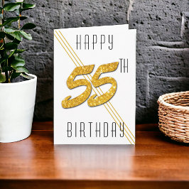 Cartão Feliz Aniversário Dourado Brilho 55 Anos de Idade