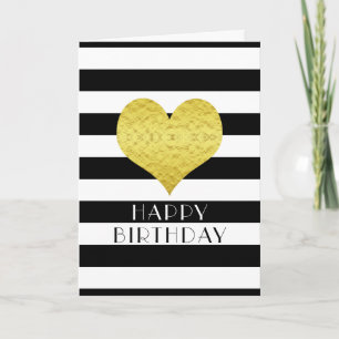 Cartão Feliz Aniversário Dourado Coração Negro Stripes Br