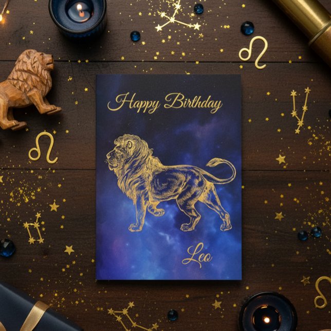 Cartão Feliz Aniversário Dourado Leo Zodiac Horoscope Neb (Criador carregado)