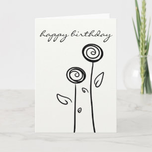 Cartão Feliz Aniversário Duas Flores Desenho Simples De 