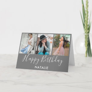 Cartão Feliz Aniversário e Cinza Branca 3 Fotografias
