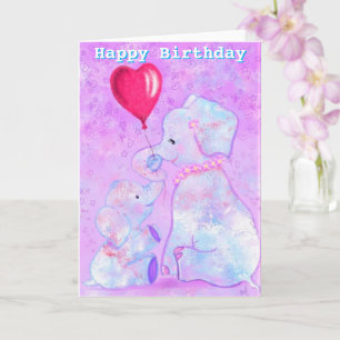 Cartão Feliz Aniversário - Elefante Mãe e Bebê - Amor