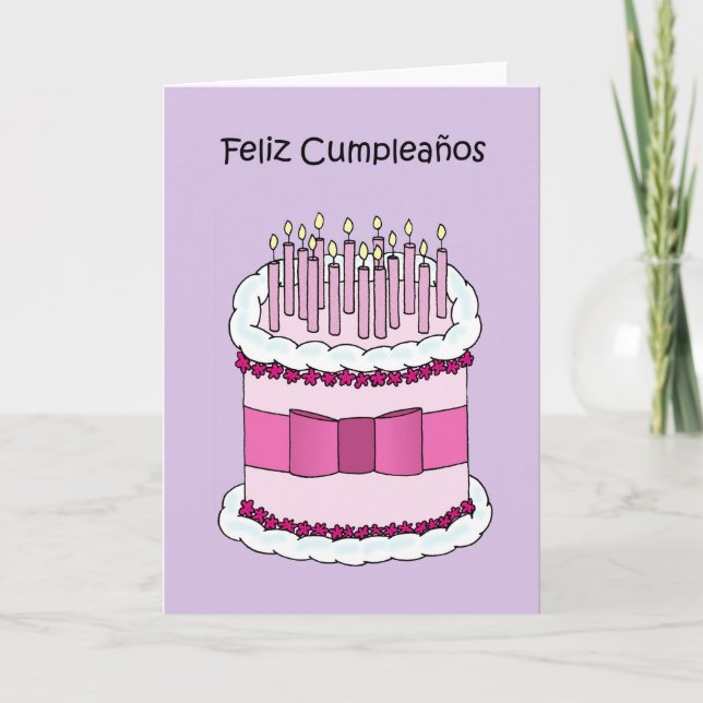 Cartão Feliz Aniversário em Bolo e Velas Espanhóis (Frente)