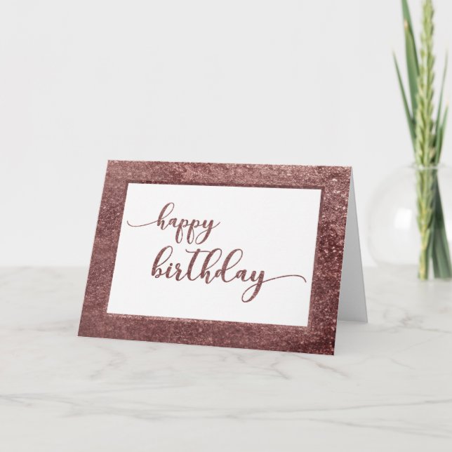Cartão Feliz Aniversário em Brilho de Rosa Dourado (Frente)