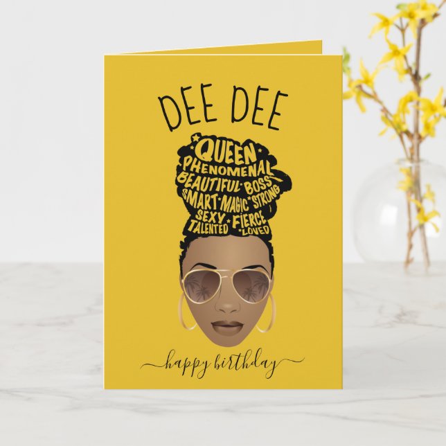 Cartão Feliz aniversário! Empoderando a Mulher Negra Amar (Flor Amarela)