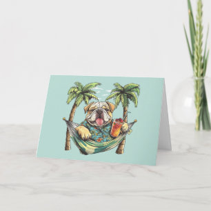 Cartão Feliz Aniversário English Bulldog Em Topo Havaiano