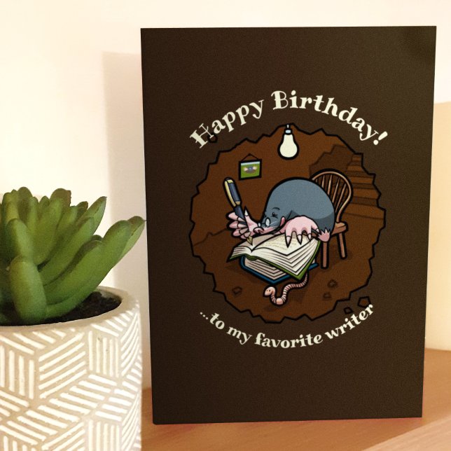 Cartão Feliz Aniversário Escritor Cute Mole Livro Escreve (Criador carregado)