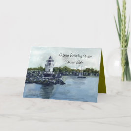 Cartão Feliz Aniversário Farol Aquarela Nome Personalizad