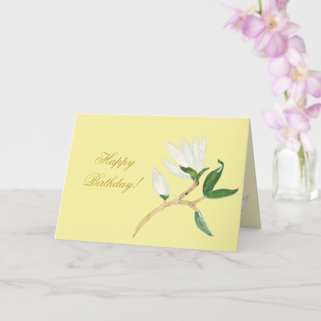 Cartão Feliz aniversário | Faux Dourado Magnolia Branch Y (Orquídea)