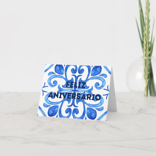 Cartão Feliz Aniversário, feliz aniversário português (Frente)