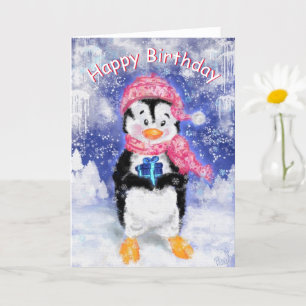 Cartão Feliz Aniversário - Feliz Pinguim - Natal -