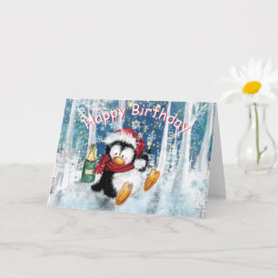 Cartão Feliz Aniversário - Feliz Pinguim - Natal -