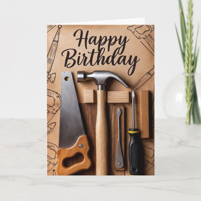 Cartão Feliz Aniversário - ferramentas (Frente)