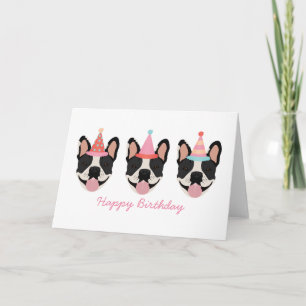 Cartão Feliz aniversário Festa de Buldogue Francês, que é