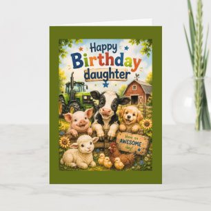 Cartão Feliz Aniversário Filha Animais da Fazenda