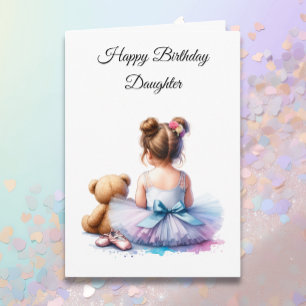 Cartão Feliz Aniversário Filha Ballerina e Ursinho