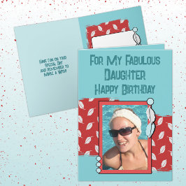 Cartão Feliz aniversário, filha, foto verde vermelha