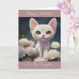 Cartão Feliz Aniversário Filha | Gatinho Branco Fofo
