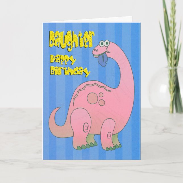 Cartão Feliz Aniversário Filha Rosa Dinossauro (Frente)