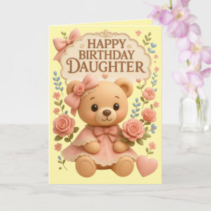Cartão Feliz Aniversário Filha Ursinho Teddy Rosas & cart