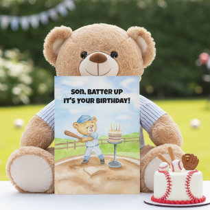 Cartão Feliz Aniversário Filho Urso de Pelúcia de Beisebo