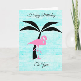 Cartão Feliz aniversário Flamingo e Palm Tree Card