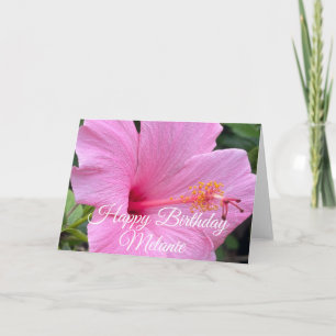 Cartão Feliz Aniversário Flor de Hibisco Rosa
