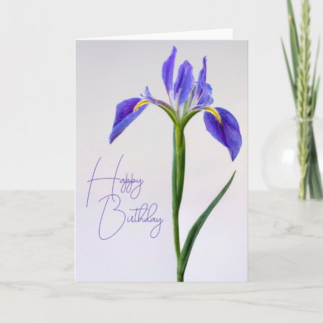Cartão Feliz Aniversário | Flor de Íris Roxa (Frente)