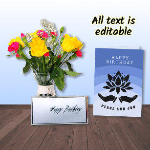 Cartão Feliz aniversário, flor de lótus, azul-pacífico