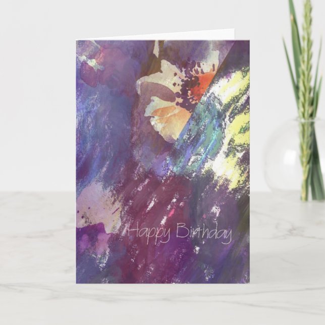 Cartão Feliz aniversário Floral Abstrato (Frente)