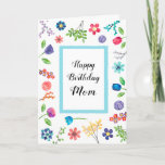 Cartão Feliz Aniversário Floral de Diversão Mãe ou Qualqu<br><div class="desc">Uma borda brilhante e colorida de flores,  bagas,  folhas e ramos. Um cartão de aniversário especial para mamãe,  avó,  tia Bessie,  seu melhor amigo ou quem quiser. Veja um cartão de saudação mais personalizável em Zigglets no Zazzle.</div>