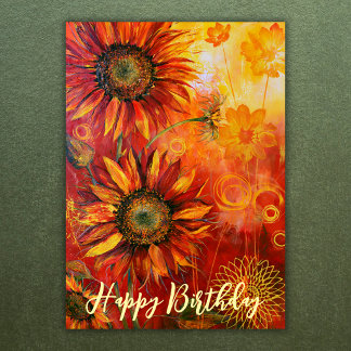 Cartão Feliz Aniversário Floral Girassol Bonito